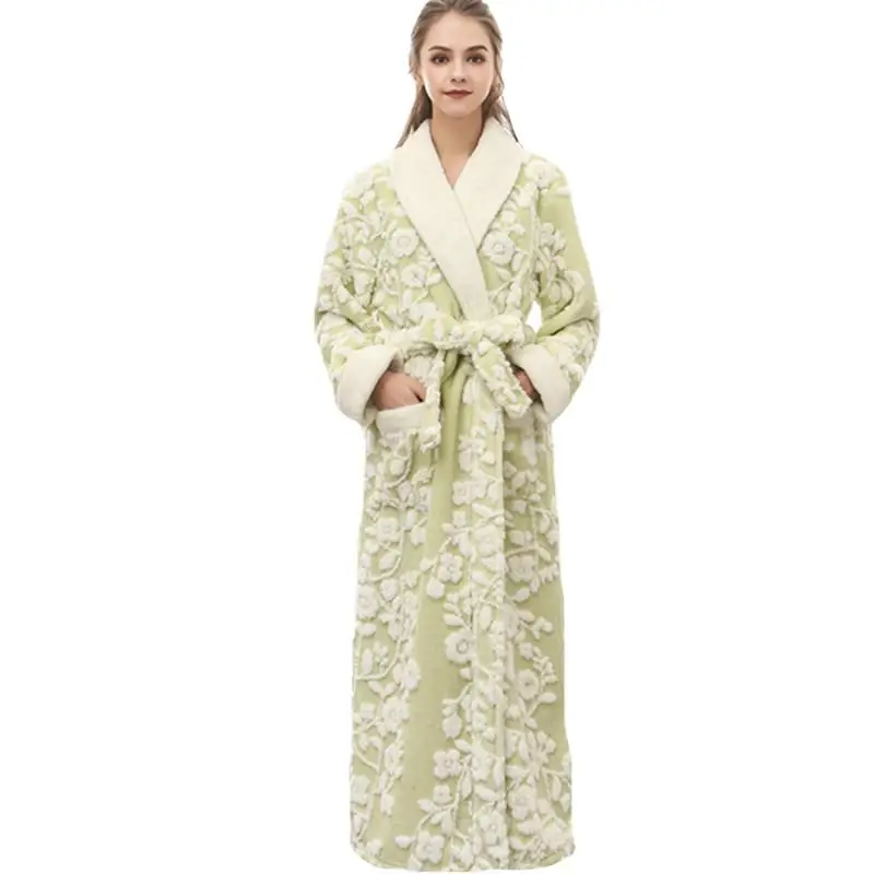 

Long Floral Sexy Women Kimono Bath Gown Jacquard Long Robe Winter Warm Sleepwear Nightwear Casual Night Dress
