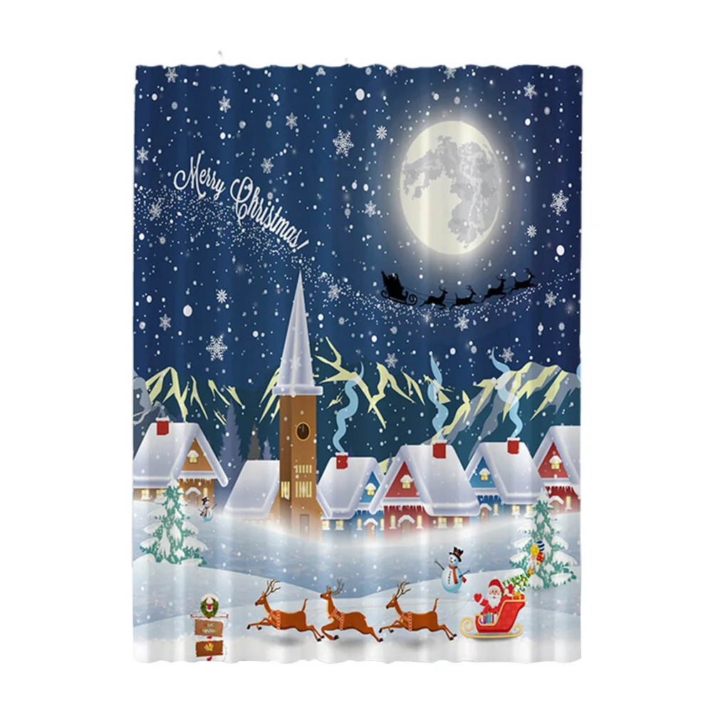 Snow Moon Night Занавеска для душа, водонепроницаемая, практичная, для отеля, раздельная, моющаяся, с крючками, полиэстер, для дома, для ванной комнаты, висячие, Рождественский Декор - Цвет: Snow Moon Night