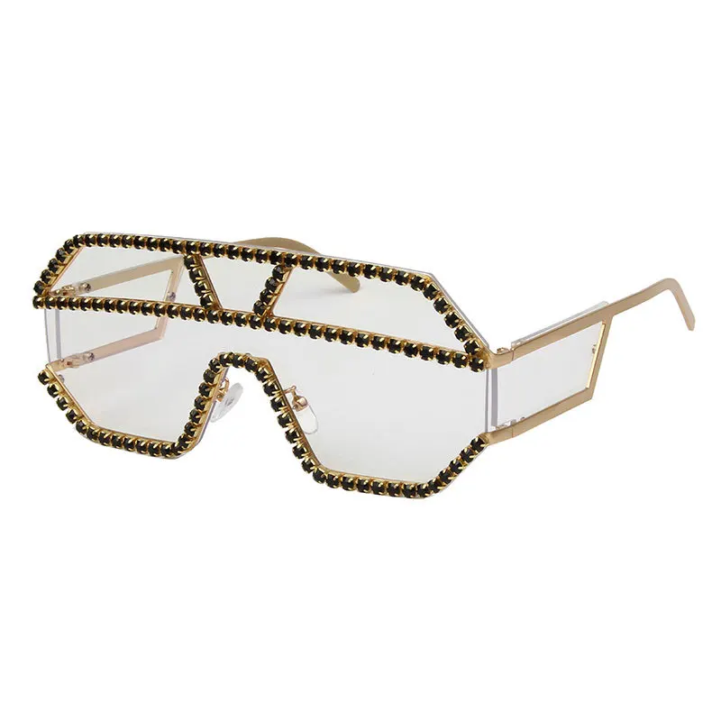 47165 негабаритных одна линза Стразы солнцезащитные очки для мужчин и женщин Красочные Кристальные геометрические узоры солнцезащитные очки UV400 - Цвет линз: black clear