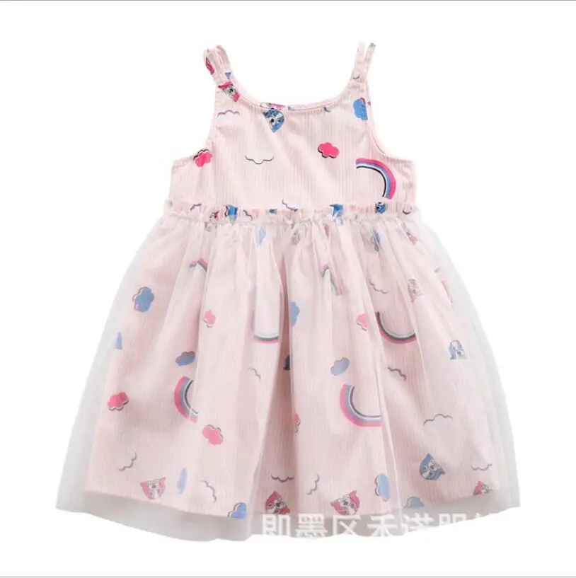 Летние розовые хлопковые платья без бретелек с радужным узором для девочек платье принцессы в полоску для маленьких девочек детское платье