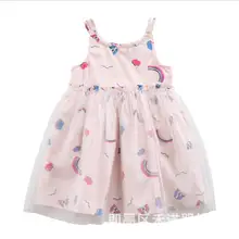 Летние розовые хлопковые платья без бретелек с радужным узором для девочек платье принцессы в полоску для маленьких девочек детское платье