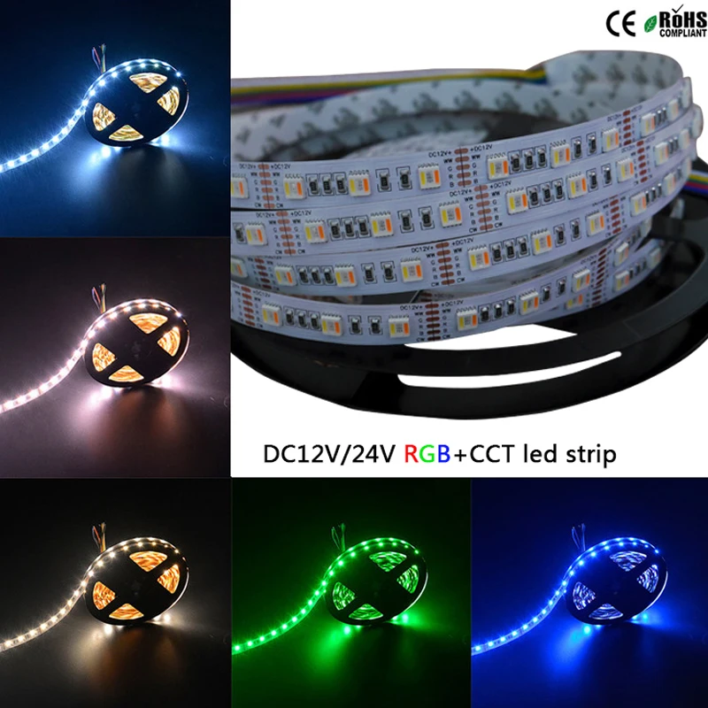 

5M/lot RGBWW LED Strip light 5 color in 1 led chip;SMD 5050 flexible light RGB+cool White&warm white,60Leds/m DC12V/24V IP30/67