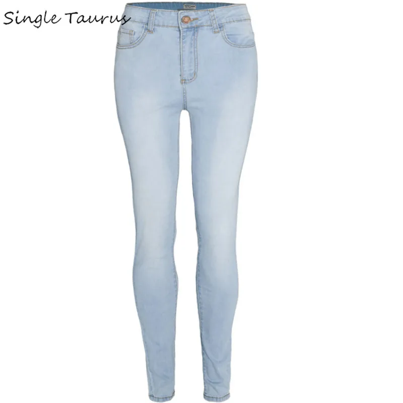 

High Waist Vintage Jeans Women Show White Bleached Skinny Jeans Femme Push Up Light Blue Preppy Style Causal Pencil Pants Mujer