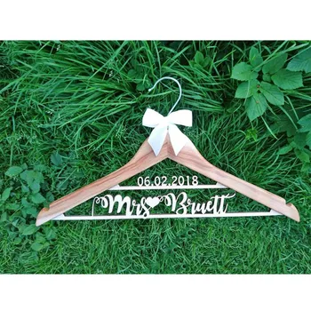

Wood wedding hanger personalized engraved Mrs bride groom dress coat hangers Bridal party hanger Bridesmaid mother of bride gift