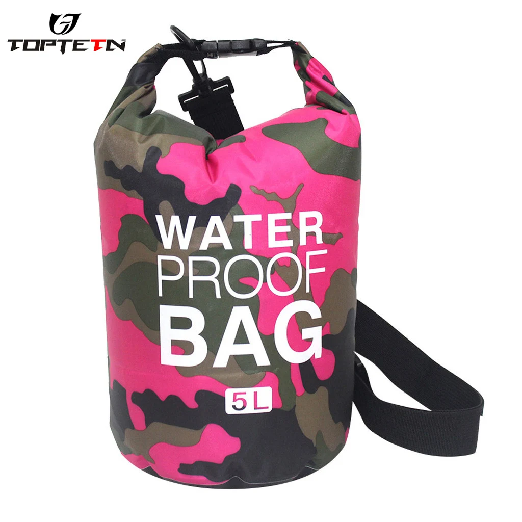 TOPTETN Women Man Outdoor Camouflage Polyester Waterproof Bag Shoulder Waterproof Bucket Bag 5L Drift Bag