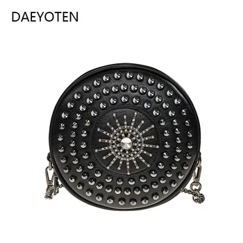 

DAEYOTEN Small Round Bag Women Messenger Bags Rivet Purse Shoulder Bag Chain Mini Handbags Women Famous Brands Handbag ZM0326