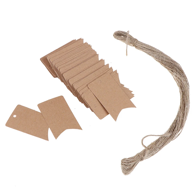 

100Pcs New Natural Brown Kraft Paper Tags With Jute Twine For DIY Gifts Crafts Price Tags Luggage Tags Name Tags