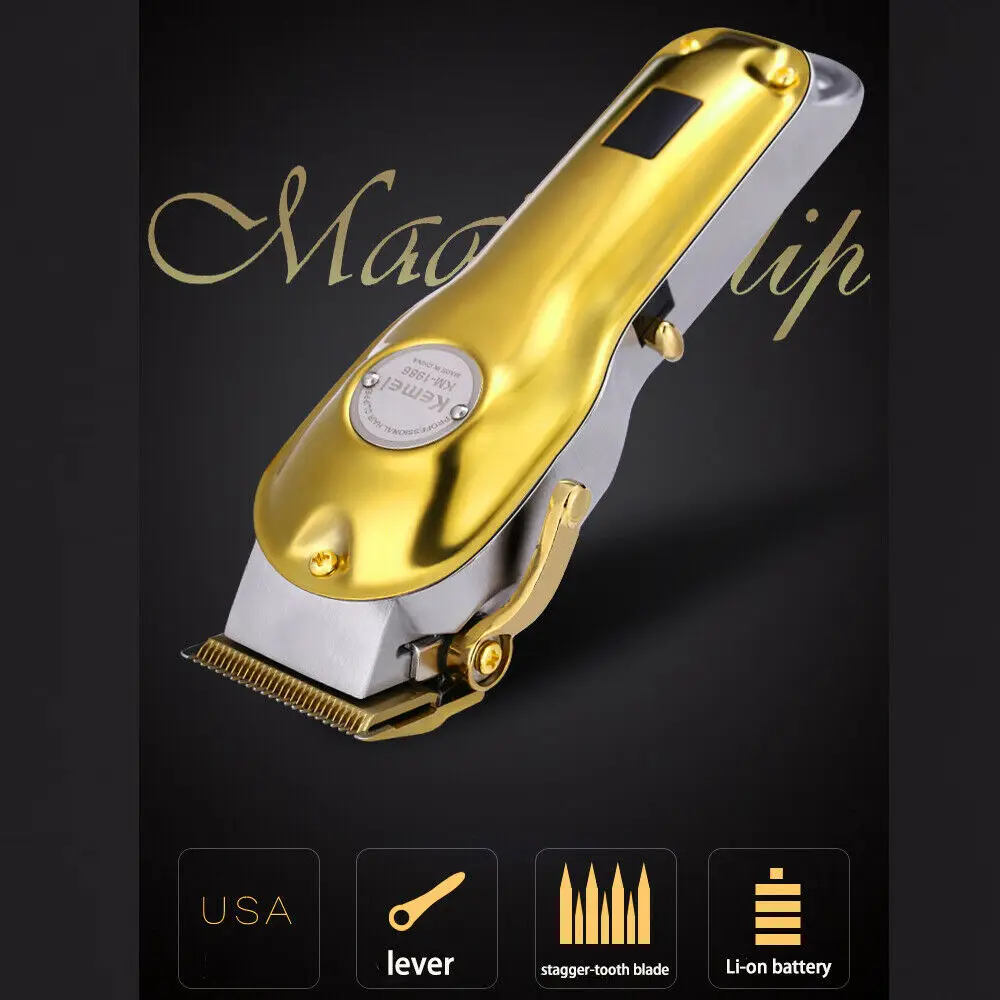 Kemei All-Metal Professional Hair Clipper Electric Cordless Trimmer Shaver Razor Gold/Silver