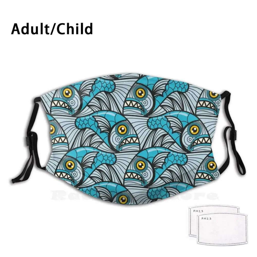 

Escher Fish Pattern I Print Washable Filter Anti Dust Mouth Mask Fiish Piranha Cartoon Sea Underwater Scales Fin Grotesque Emo