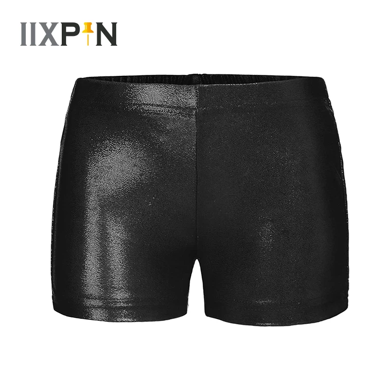 

Kids Girls Dance Shorts Bright Bronzing Cloth Elastic Waistband Solid Color Boxer Bottoms Dance Workout Gymnastics Ballet Shorts