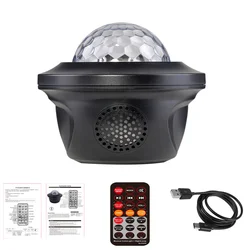 Veilleuse LED USB ciel étoilé, eau, vagues, musique, Bluetooth, projection, projecteur lumineux activé par le son 