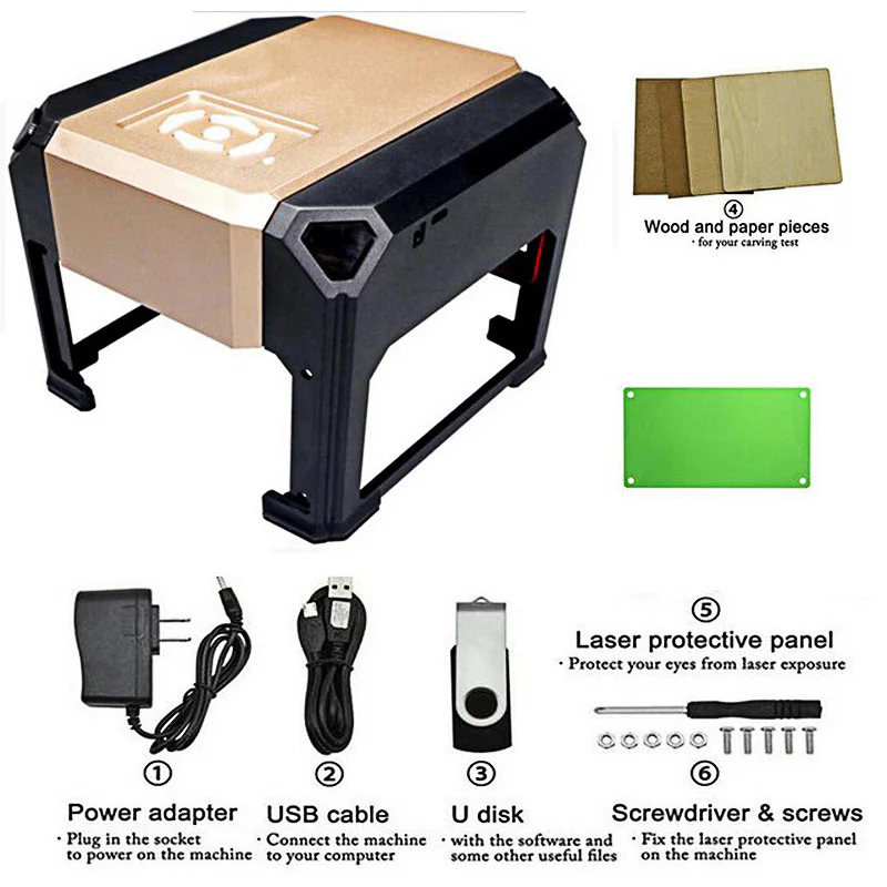 

CNC Laser Engraving Machine Wood Router 3000MW DIY Mini Print Carving Lettering Cutter Machine 80*80mm Big Working Area Marking