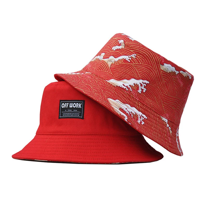 

New Original design all season unisex Chinese style wave print Double sided wear casual fisherman hat hiphop folding bucket hats