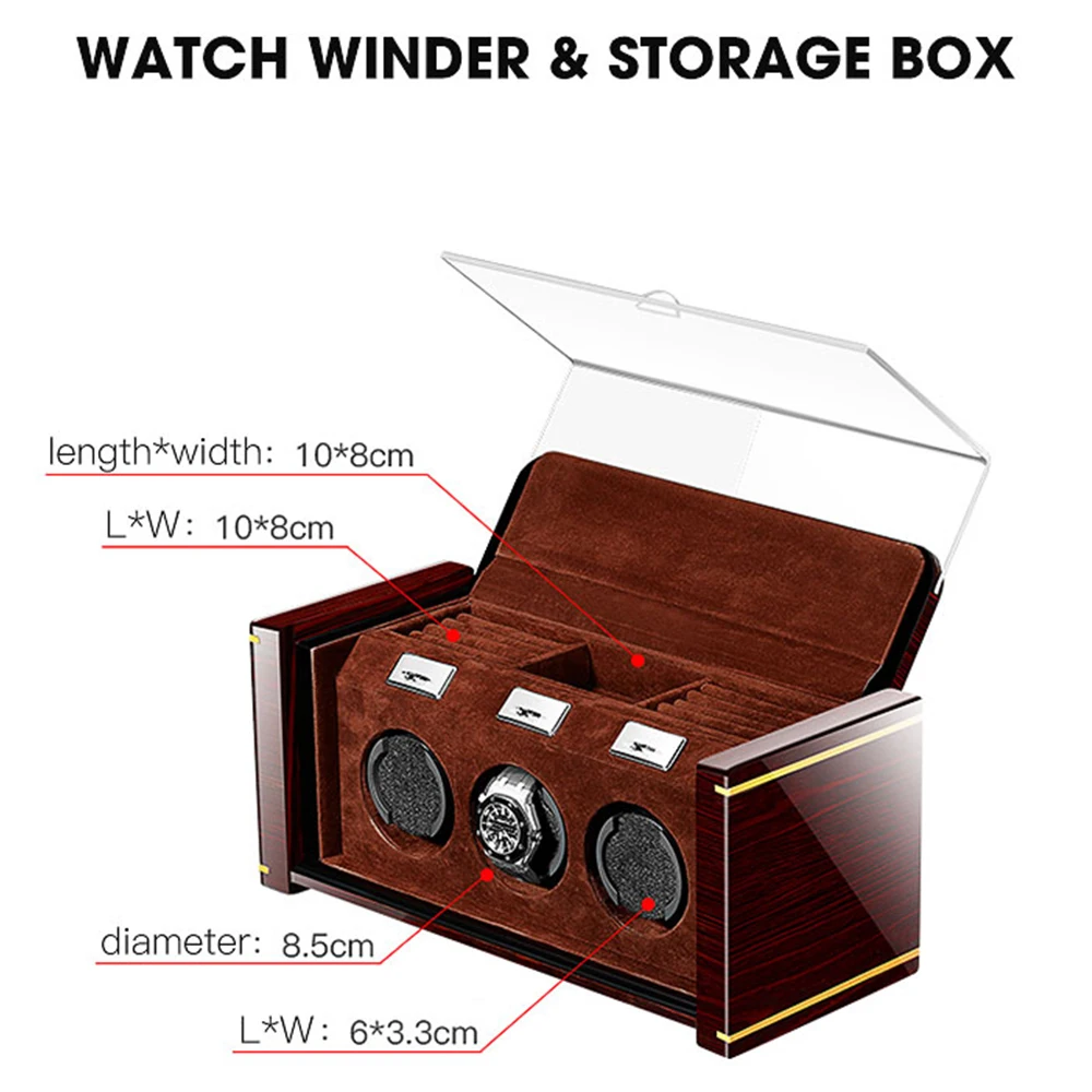Роскошная уникальная коробка для намотки часов, механическая коробка для хранения часов с автоматической обмоткой, держатель для часов, 3 слота, бесшумная коробка для мотора