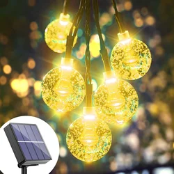 Guirlande solaire à 100led, Globe lumineux en cristal, 8 Modes d'éclairage, imperméable, luminaire décoratif d'extérieur, idéal pour un Patio, un jardin ou une fête 