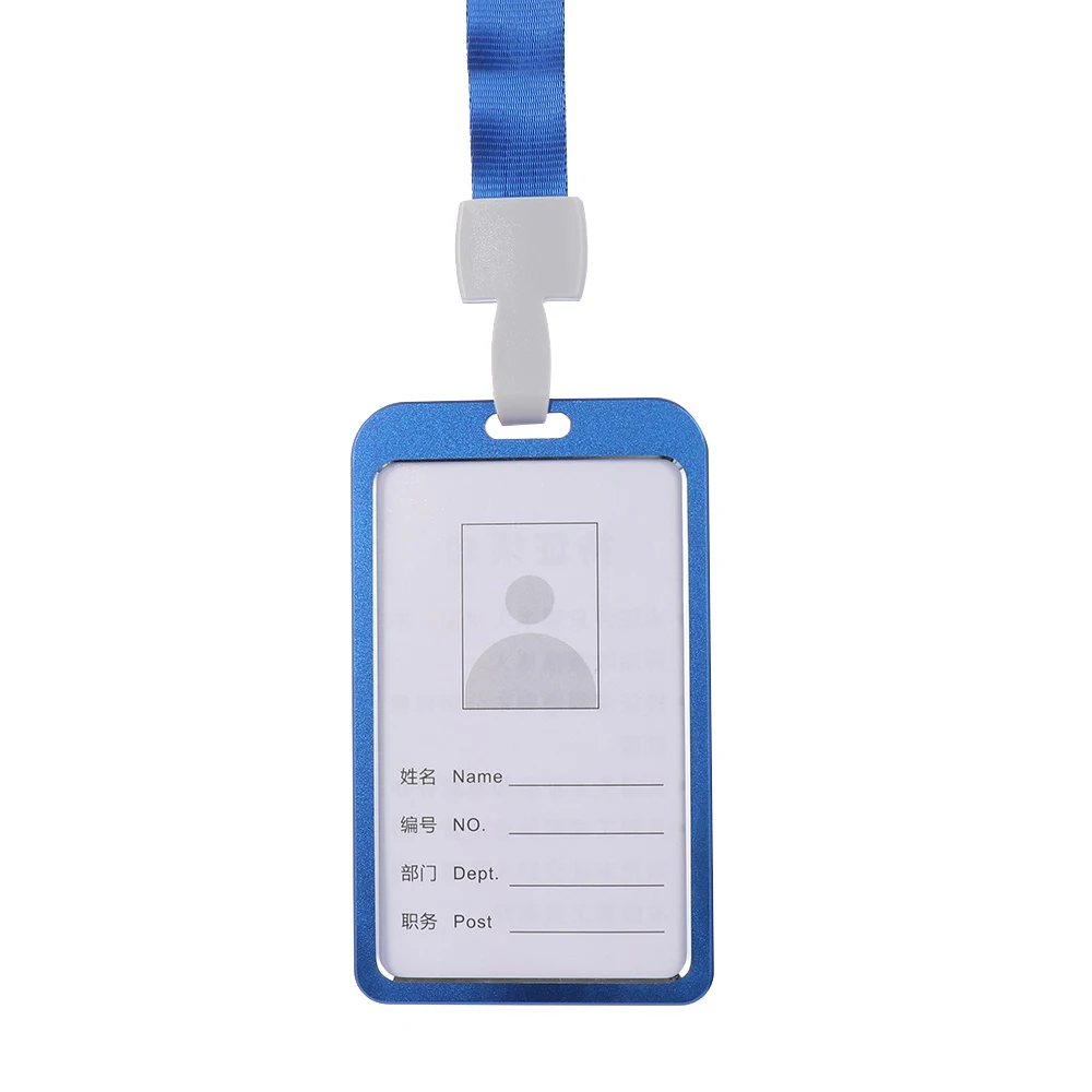 1PC ID Badge Card Holder Aluminum Alloy Office School Business Student Identity Badge with Lanyard Office Company Supplies Work - Цвет: Синий