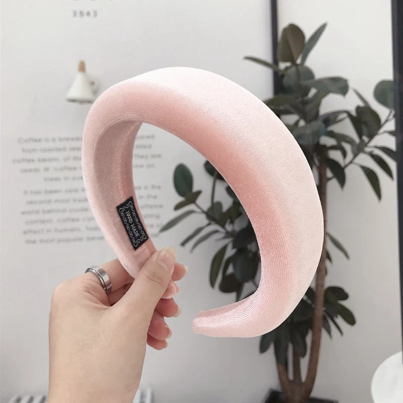 pink MENGJIQIAO новая Толстая бархатная твердая широкая повязка тюрбан губка нескользящая Мягкая лента для волос для женщин девушек винтажные аксессуары для волос - Цвет: pink