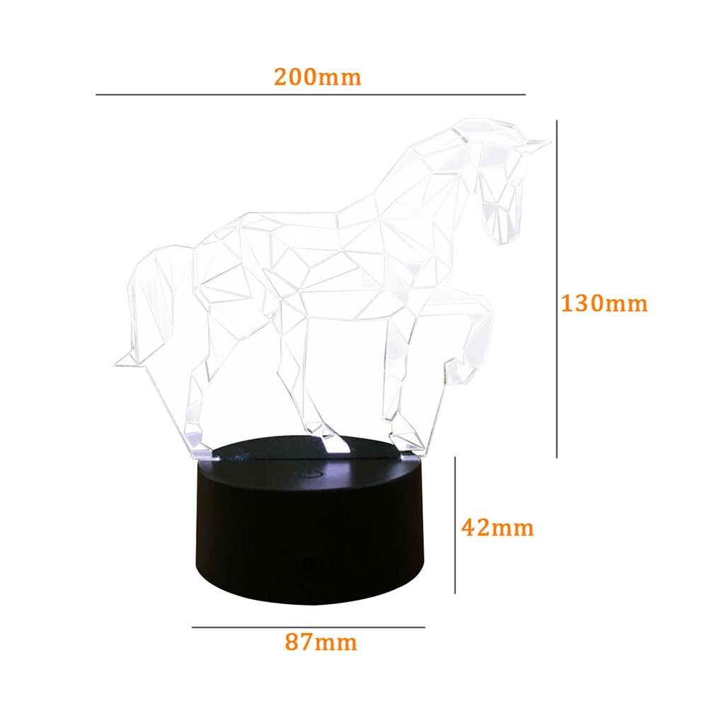3D лошадь лампа домашний Декор Бар детский стол 7 цветов сменный USB кабель прикроватная сенсорная кнопка светодиодный визуальный ночной Светильник дистанционное управление
