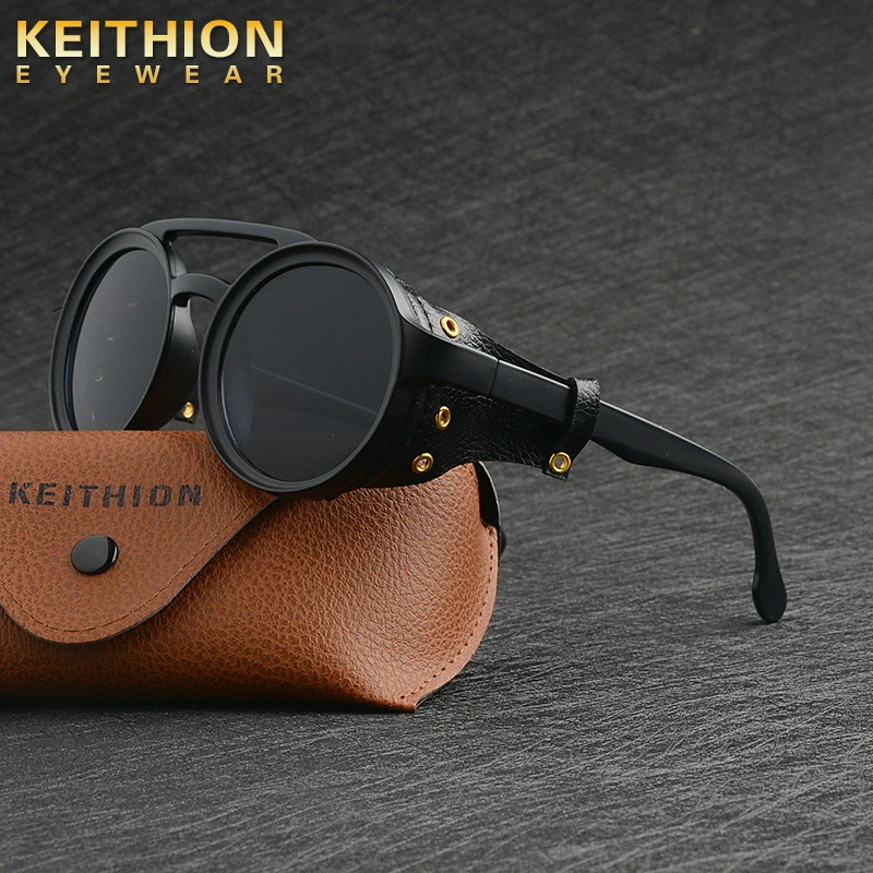 KEITHION erkekler Steampunk gözlük güneş kadınlar Retro Shades moda deri  yan kalkanlar ile stil yuvarlak güneş gözlüğü UV400|Güneş Gözlükleri| -  AliExpress