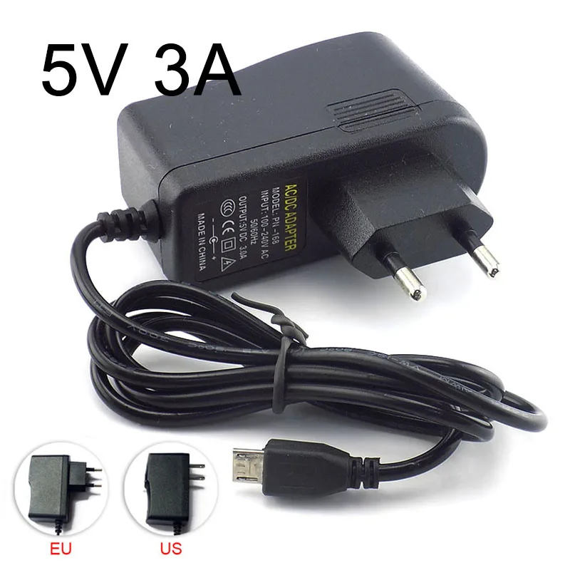 Микро USB 5V 3A AC DC Мощность адаптер ЕС США штекер 100V ~ 240V 3000mA Зарядное устройство