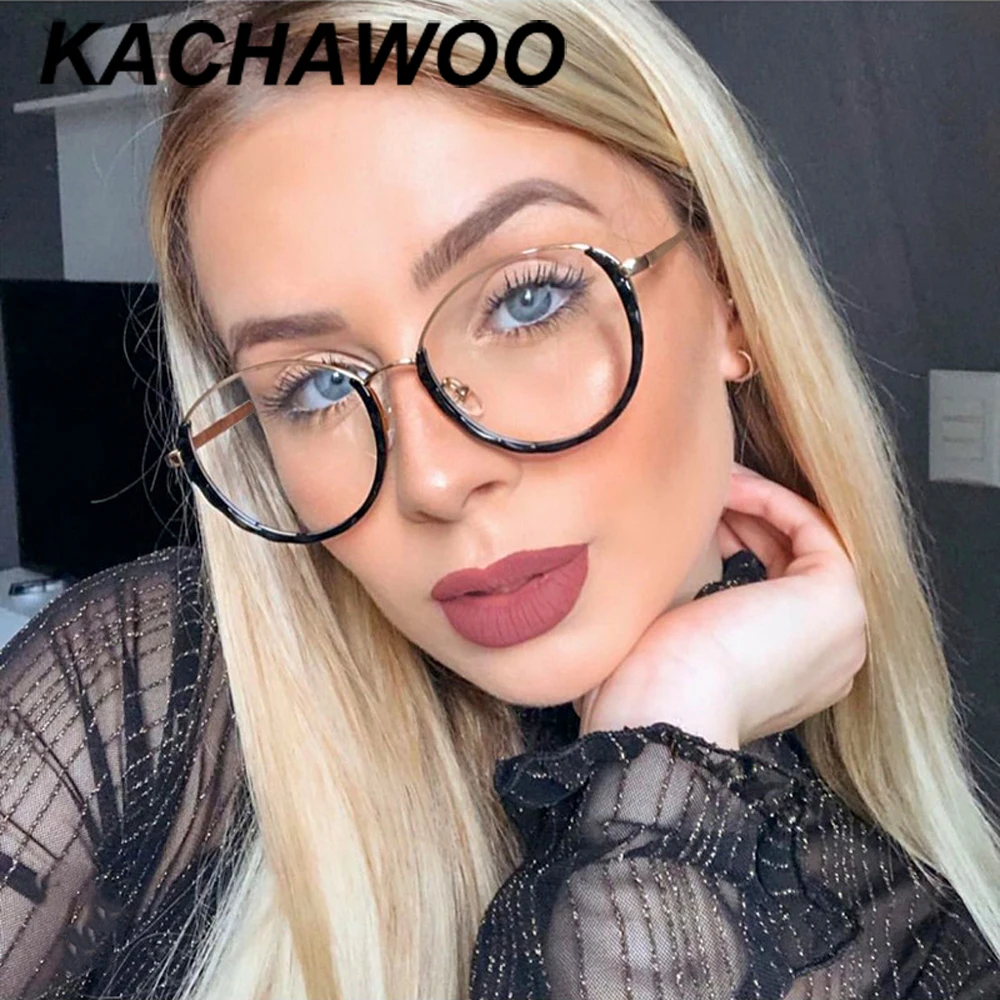 Женские очки в полуоправе Kachawoo круглые металлической оправе TR90 женские