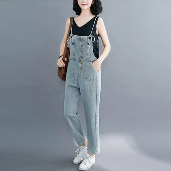 

Summer Fashion Denim Overalls Women 2020 Korean Style Splice Casual Loose Solid Suspenders Straight Pants Female Jumpsuit Z278