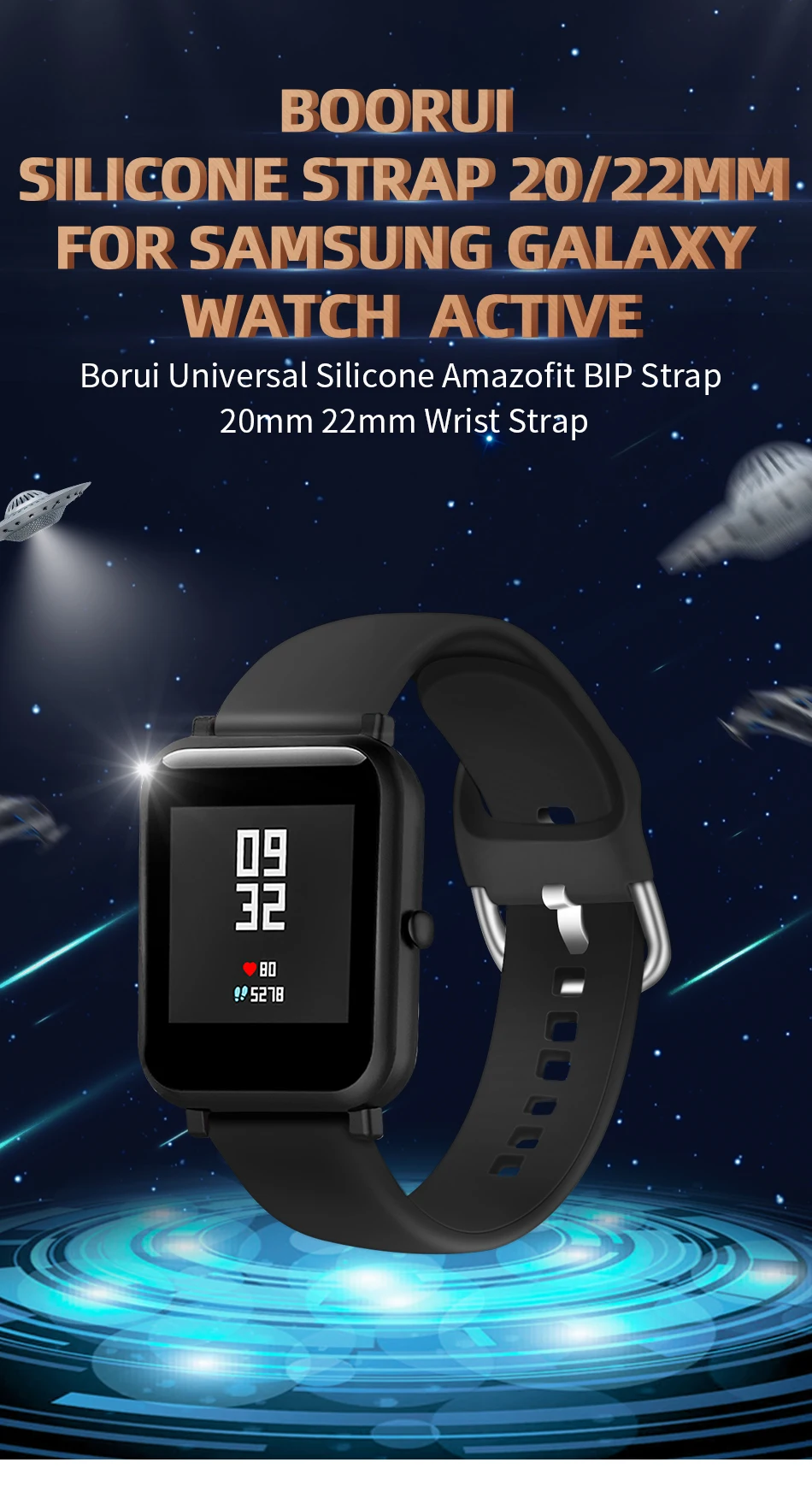 Силиконовый ремешок BOORUI для браслета Huami Amazfit Bip 20/22 мм для samsung Galaxy watch Active Band с модными цветами