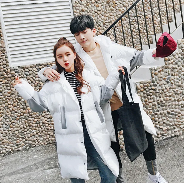 Зимнее толстое пальто, Мужская теплая Модная парка, Мужская контрастная цветная Повседневная куртка с капюшоном, Мужская свободная хлопковая длинная куртка - Цвет: white