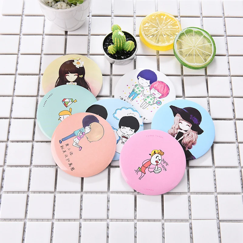 1pc Portable Makeup Mirror Cartoon Pattern Compact Pocket Cosmetic Mirror Mini Cute Small Mirrors Girls Lady Makeup Tools espejo
