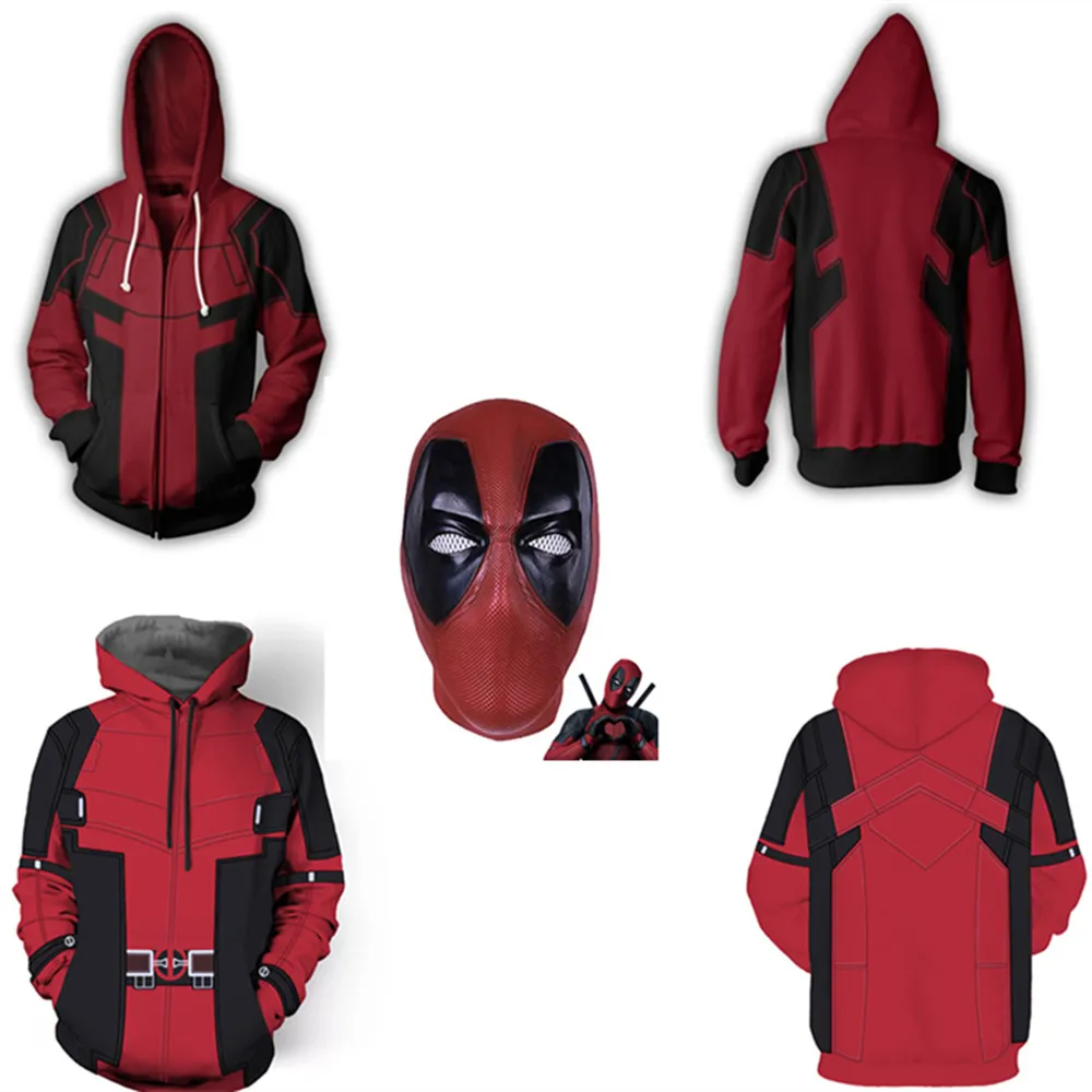 

Deadpool 3D Printed Hoodies Sweatshirt Cosplay Superhero Costumes Halloween Latex Hood Props Deadpool Mask Even cap knittin