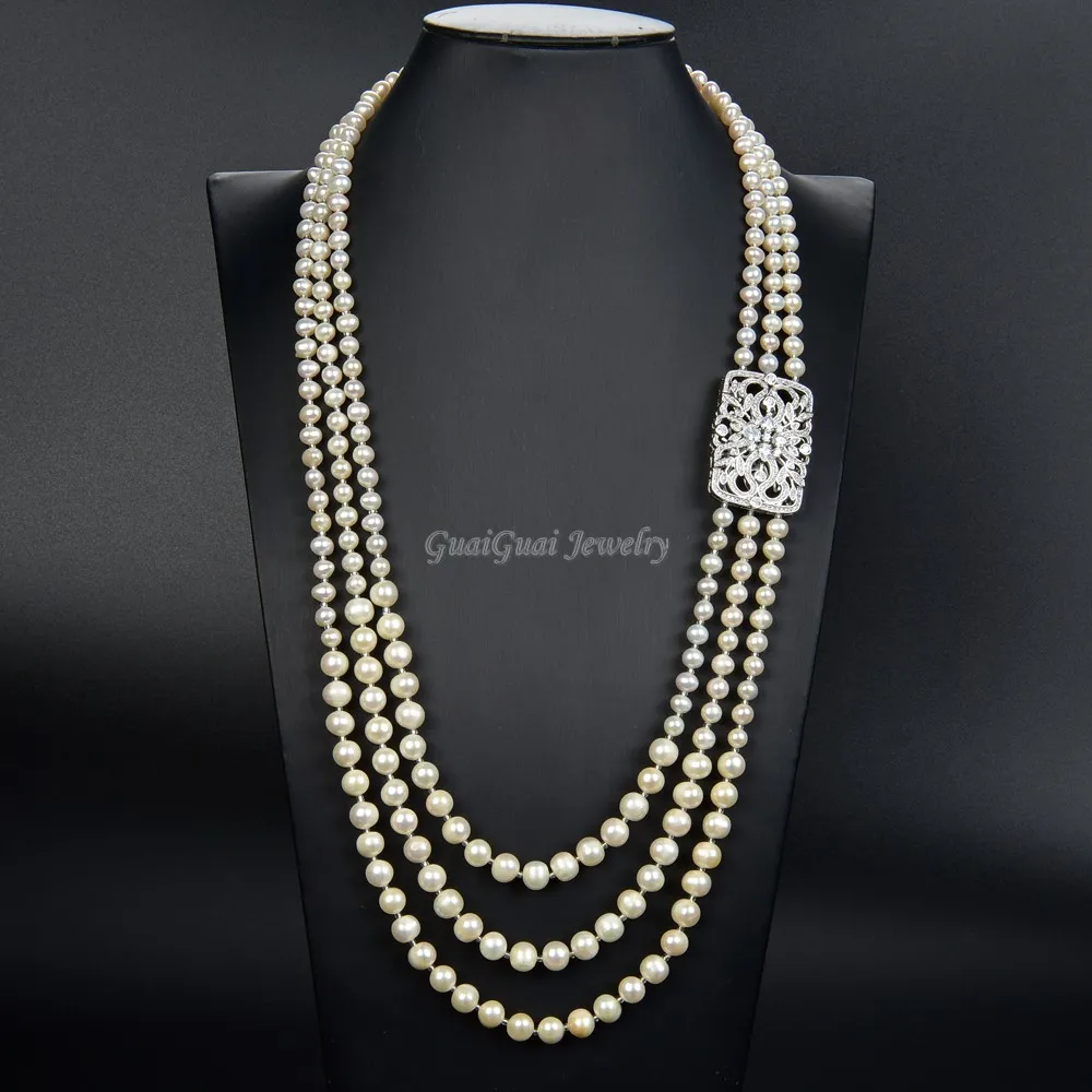 Ожерелье GG Jewelry 28 '' 32'' с 3 прядями и белым жемчугом|necklace necklace|cz necklacewhite pearl
