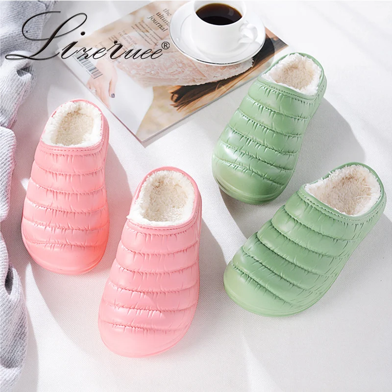 

2019 New Winter Indoor Slippers, Non-slip Plus Velvet Warm, Couple Cotton Slippers, Waterproof EVA Plus Velvet Large Slippers