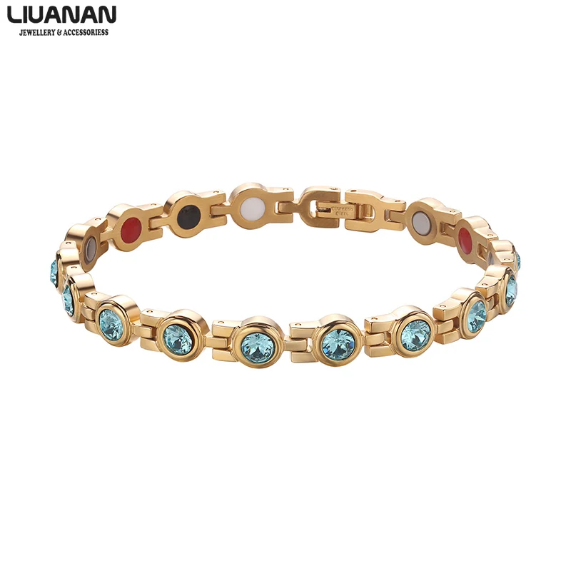 Женский кристаллический Магнитный браслет из нержавеющей стали браслет леди Здоровье энергии цепи и ювелирные изделия с бриллиантами подарок для женщин