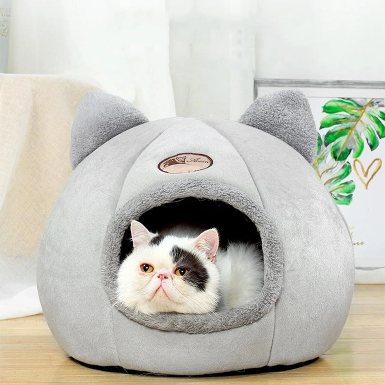 Cat Pet Igloo Cave Enclosed Covered Tent House Removable Cushion Bed Hideout