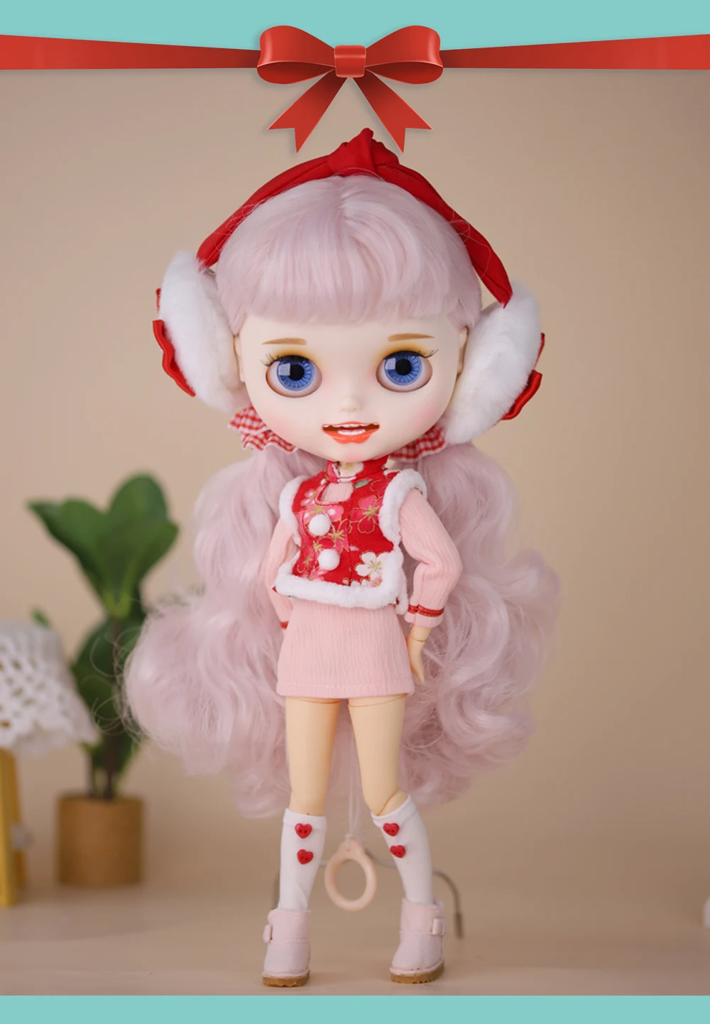 Athenia – Premium Custom Neo Blythe Doll with Pink Hair, White Skin & Matte Smiling Face 1