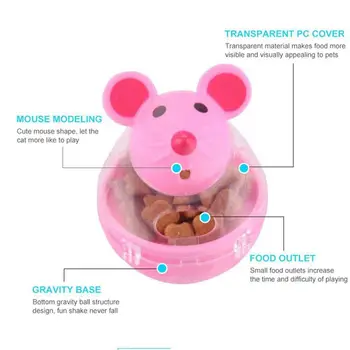 

New Pet IQ Treat Ball, Tumbler Interactive Food Dispensing Feeder, Slow Chewing Ball for Cats Dogs - Funny Mouse Design(pink)