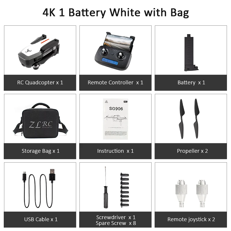 1B White with Bag ZLL SG906 двойной gps Дрон 5G wifi FPV с селфи Складная 4K HD камера RC Дрон складной Квадрокоптер 800 м на большое расстояние - Цвет: 1B White with Bag