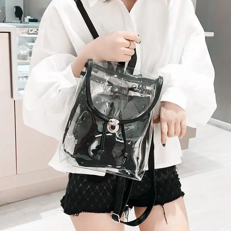 

2019 Summer New Style WOMEN'S Bag Korean-style Style Backpack Solid Color Car Suture PVC Composite Bags