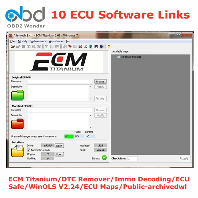 10 ECU программное обеспечение ссылки ECM Titanium 26100 DTC удалитель Winols IMMO декодирование