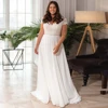 Elegant Chiffon Plus Size Wedding Dress Customized V-neck Short Sleeves Beaded Bridal Gown with Lace-up Back Robe de Mariage 1