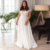 Elegant Chiffon Plus Size Wedding Dress Customized V-neck Short Sleeves Beaded Bridal Gown with Lace-up Back Robe de Mariage 1