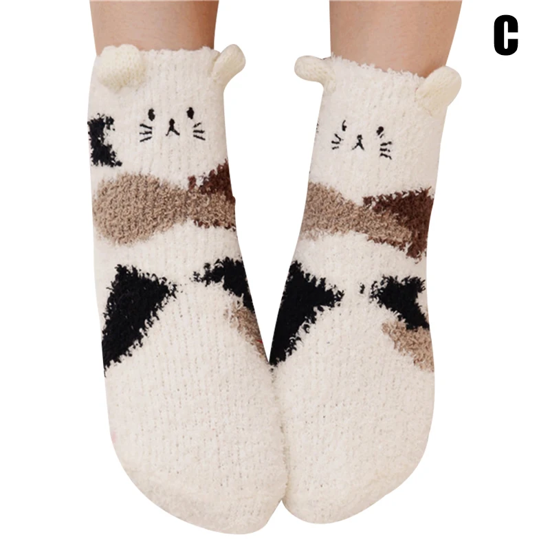 3 пары женских повседневных флисовых носков с объемным рисунком животных из мультфильма, осенне-зимние толстые теплые носки-MX8
