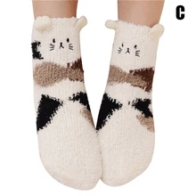 3 пары женских повседневных флисовых носков с объемным рисунком животных из мультфильма, осенне-зимние толстые теплые носки-MX8