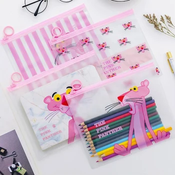 

1 PCS Pink Leopard Ring Pencil Case Office Stationery and School Supplies High Capacity Kawaii Plastic Pencil Bag