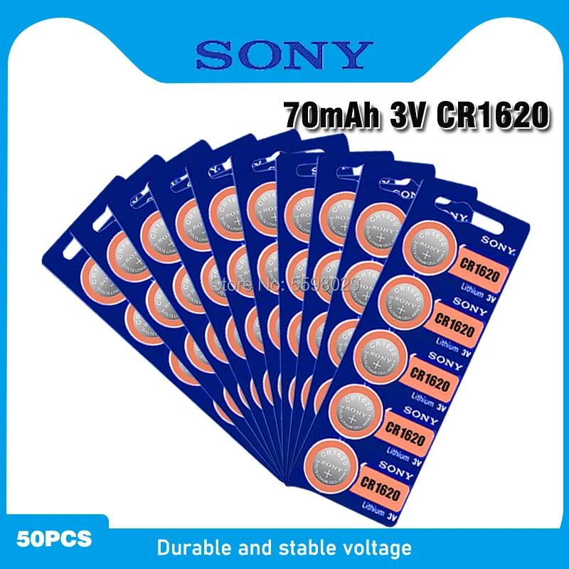 50pcs Sony 100 Original CR1620 Lithium Battery For Watch Car Key