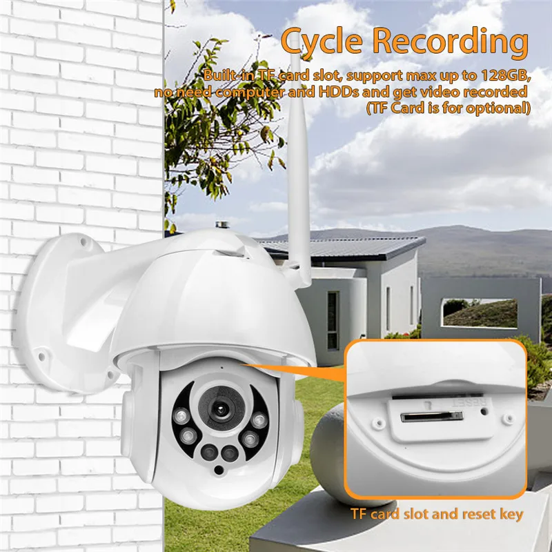 

Wanscam 200W WiFi IP Camera Motion Detect Auto-Tracking PTZ 4X Zoom 2-way Audio P2P CCTV Security Camera Outdoor Dome Cam