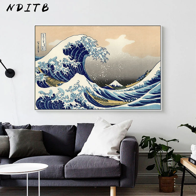 the great wave of kanagawa ukiyoe japanese art poster vintage wall canvas print famous painting living room decoration picture painting & calligraphy aliexpress the great wave of