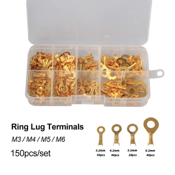 

150PCS Wire Connectors Ring Terminal Kit Non-insulated Crimp Terminal Assortment with Box