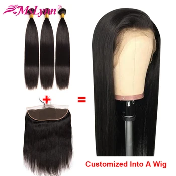 

Straight Hair Bundles With Frontal Brazilian Hair Customized Into Lace Frontal Wig Human Hair Wig Lace Wig Mslynn Remy Hair