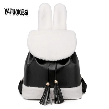 

Cute Girls Rabbit Ears Backpack Teenagers Girls School Bags For Women Leather Backpack With Tassel Feminina Mochilas Mujer 2020